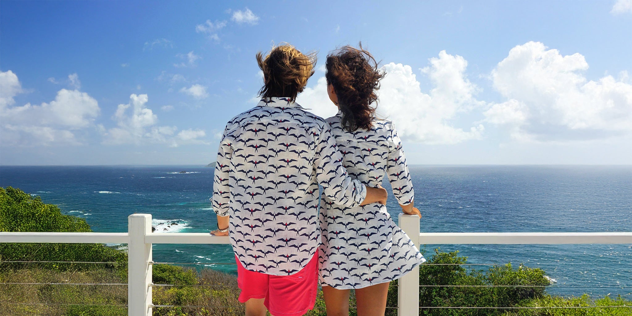 This fun print brings the essence of the seaside and the warm winds of the West Indies to your family wardrobe.