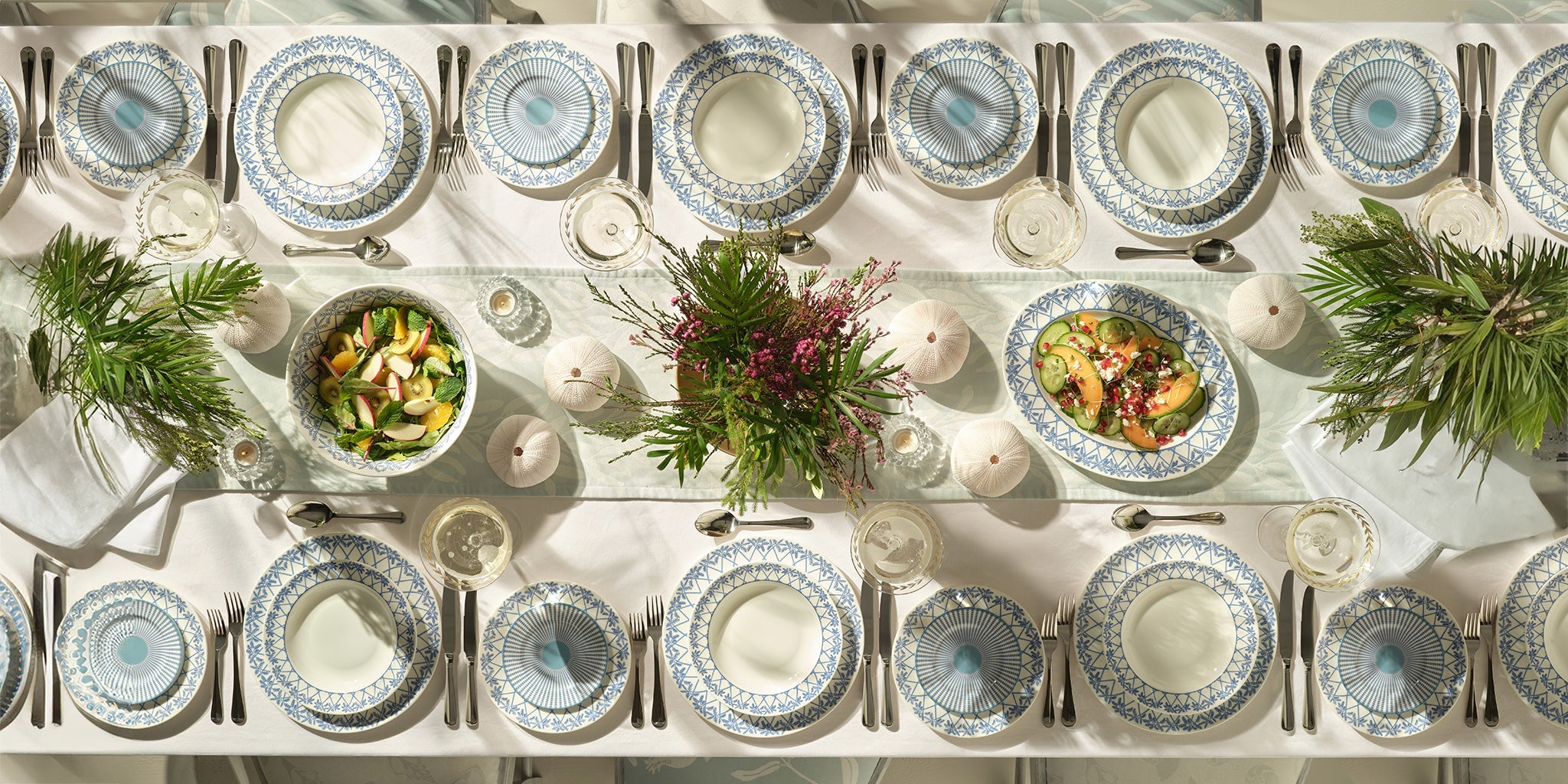 Set your table in island style with our fine bone china sets for 12 place settings.