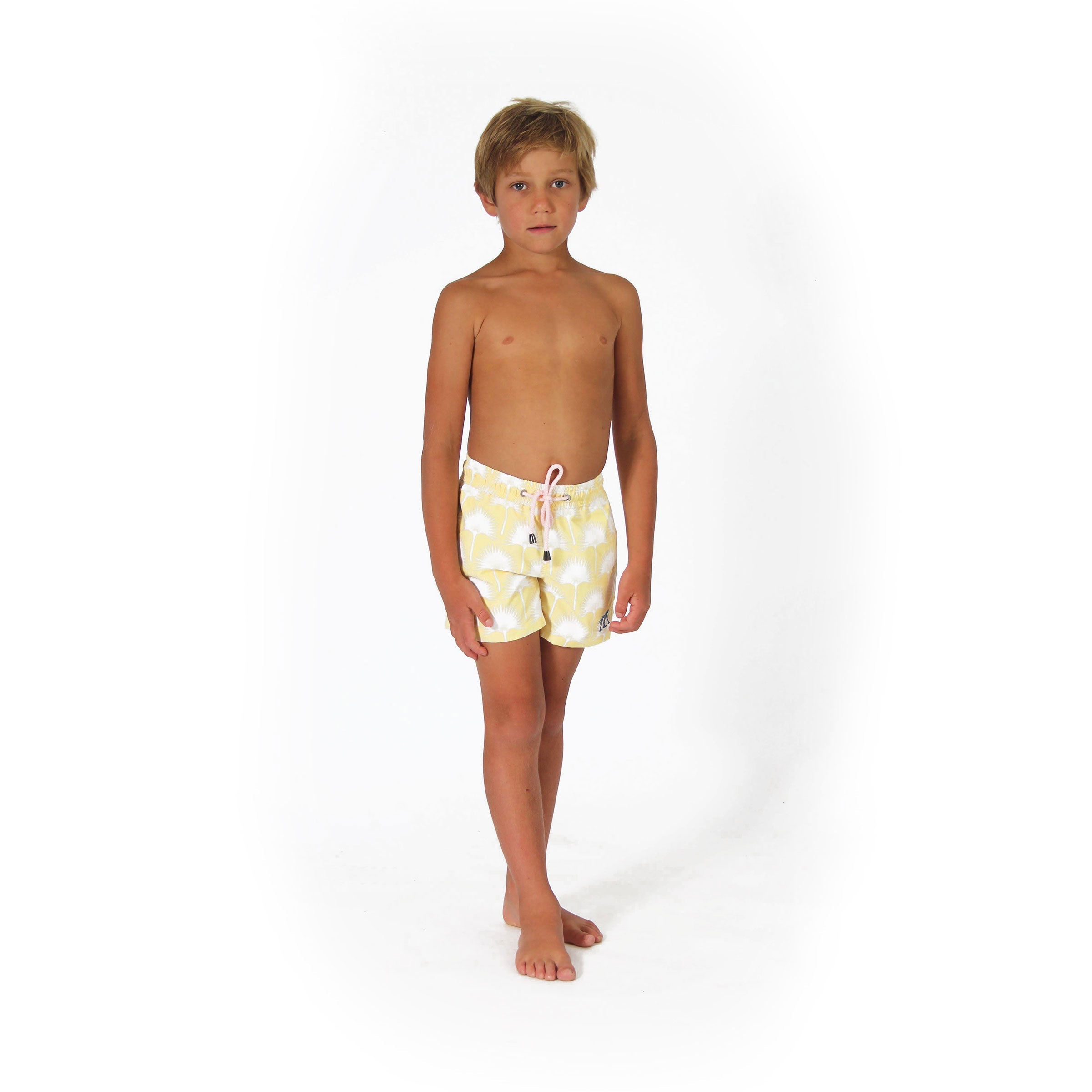 Boys swim trunks : FAN PALM - YELLOW front