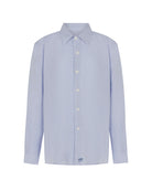 Children's long sleeved plain azul blue linen shirt by designer Lotty B for The Pink House Mustique