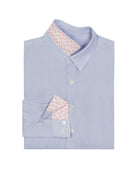 Children's plain azul blue linen shirt by designer Lotty B for The Pink House Mustique