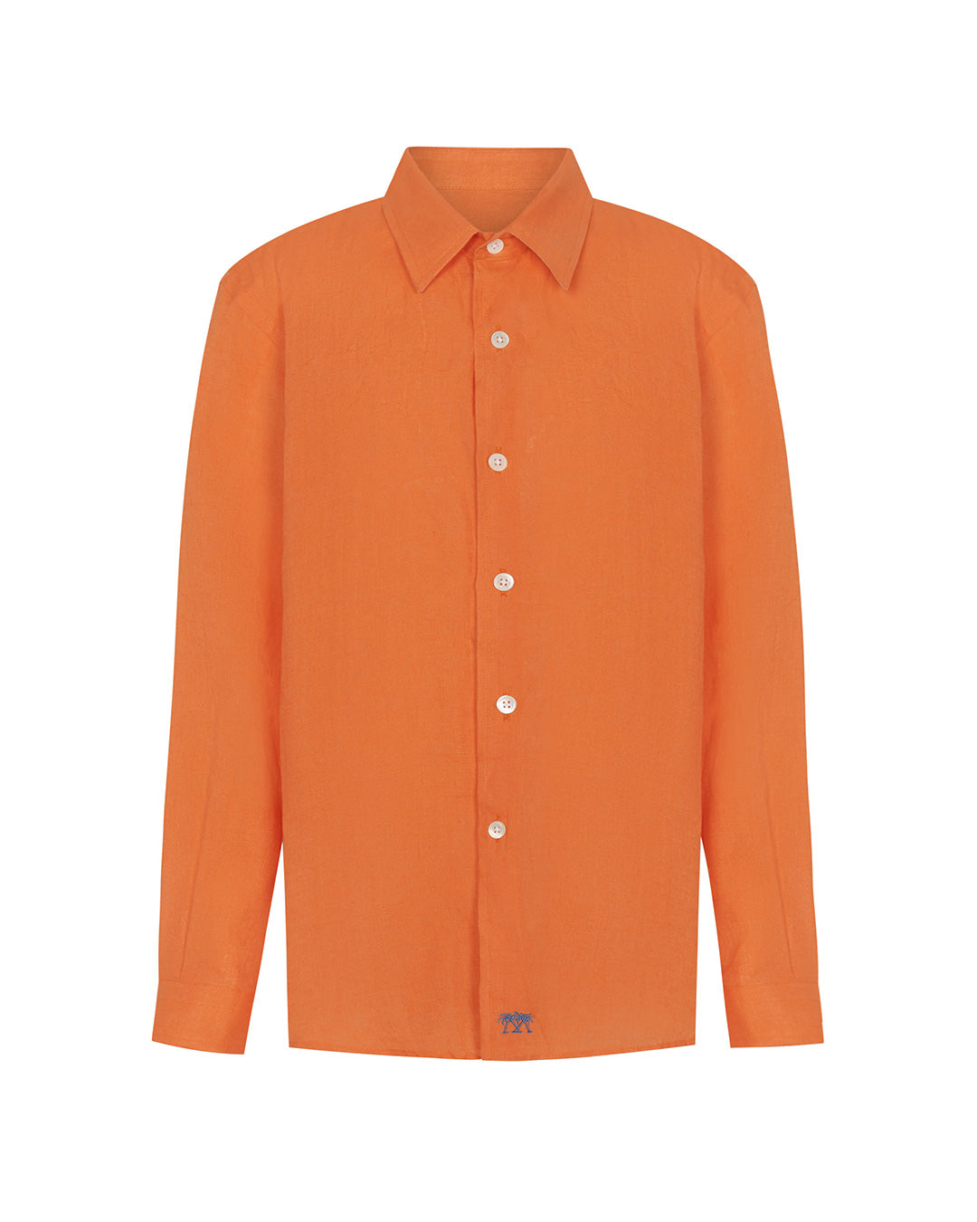 Childrens orange long sleeved linen shirt by Lotty B Mustique