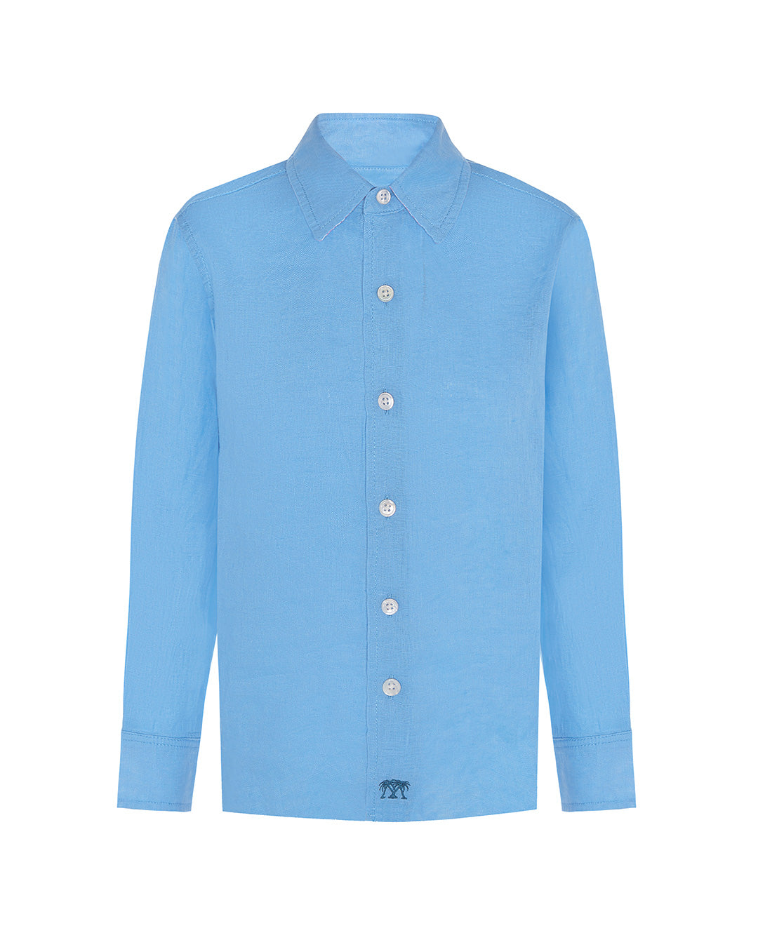 Childrens long sleeved linen Shirt: FRENCH BLUE. Designer Lotty B for Pink House Mustique