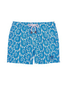 Children's premium sustainable quick dry swim shorts in turquoise fern print