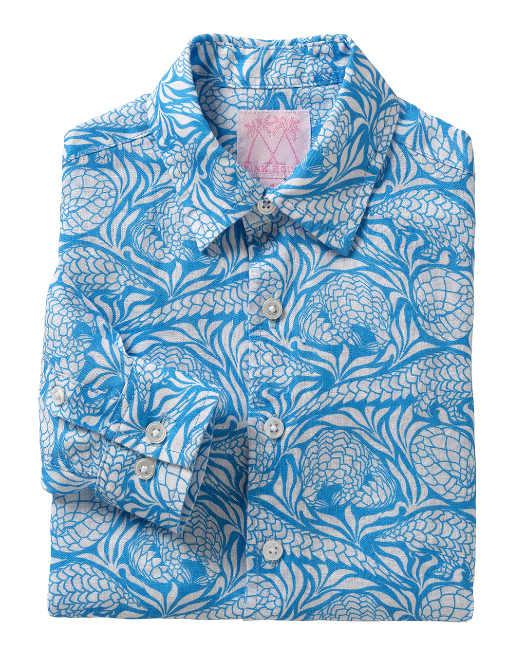 Kids linen shirt in blue Pangolin print by Pink House