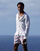 White linen nehru collar shirt, resortwear by Lotty B for Pink House Mustique