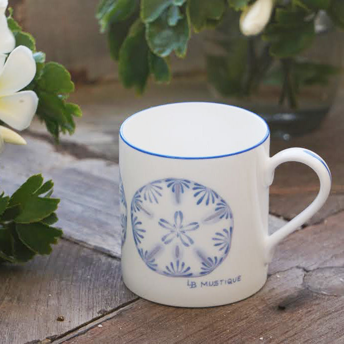 Fine Bone China Mugs: SAND DOLLAR - BLUE by Lotty B Mustique homeware