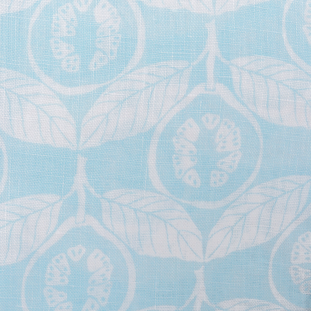 Linen fabric swatch Guava pale blue designer Lotty B Mustique