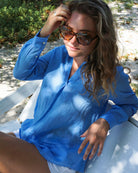 Womens Linen Blouse: FRENCH BLUE easy beach wear Mustique style