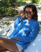 Womens Linen Blouse: FRENCH BLUE holiday in style Mustique