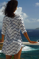 Womens holiday essentials linen dress in Frigate Bird navy blue red & white by Lotty B for Pink House Mustique