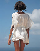 Beach bar cover up pure silk kaftan in classic white by designer Lotty B