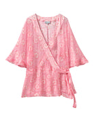 Chiffon silk Kimono in coral pink Sand Dollar print by resortwear designer Lotty B for Pink House