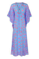 Designer silk kaftan in Lime Slice blue & pink print by Lotty B Mustique