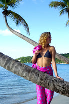 Luxury pure silk resortwear pyjamas in vibrant blue and pink Beetle print by Lotty B Mustique