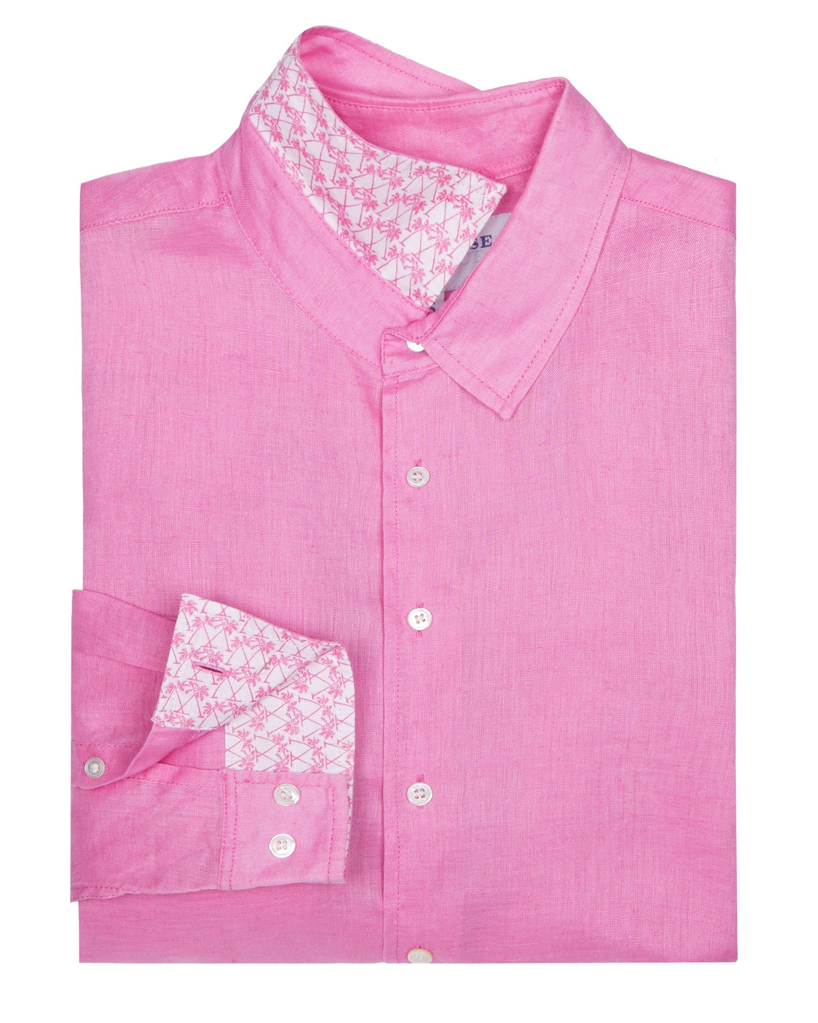 Mens designer Linen Shirt by Lotty B for Pink House Mustique in plain Fuchsia Pink