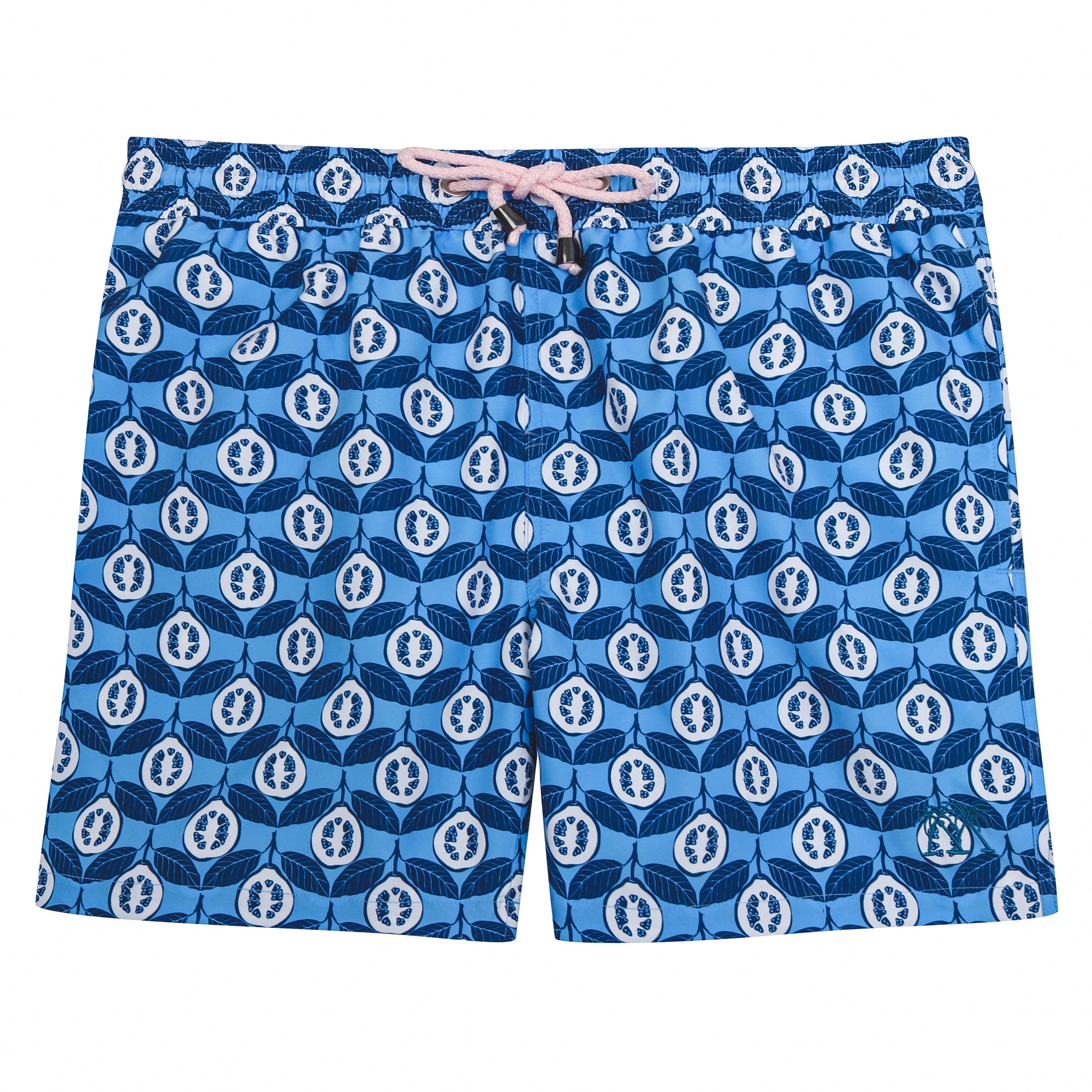 Mens designer swim wear Guava blue print by Lotty B Mustique swim style