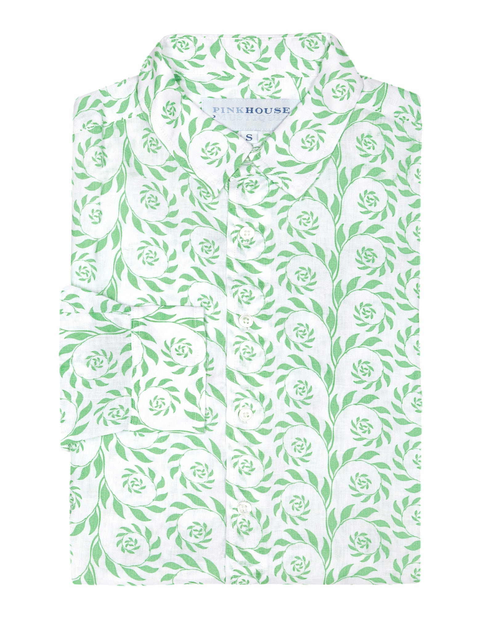 Mens linen shirt in Fern green print by designer Lotty B