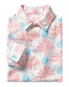 Men's linen shirt in coral and turquoise blue Potted Palm print by Pink House