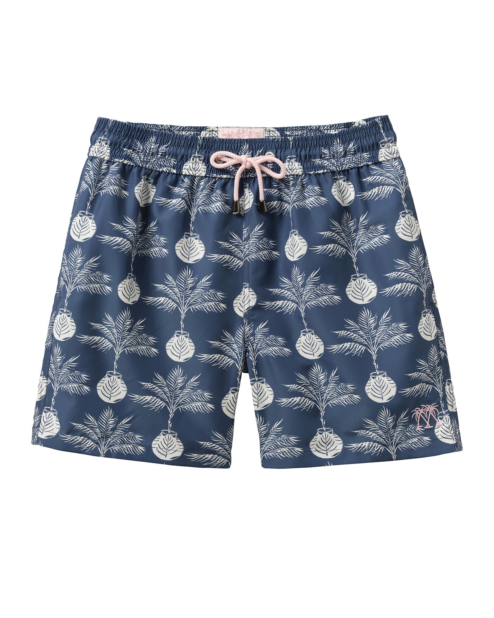 Mens recycled swim shorts in Potted Palm navy by Pink House Mustique