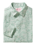 Men's linen shirt in green Pangolin print by Pink House