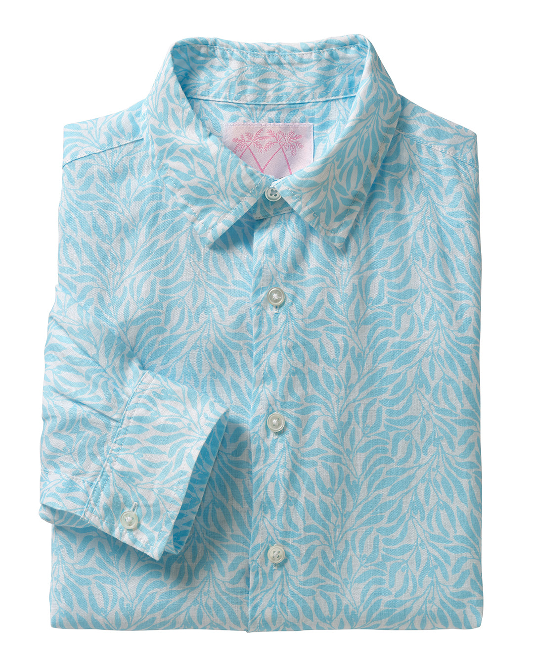 Men's linen shirt in light blue Sealeaf print from Pink House