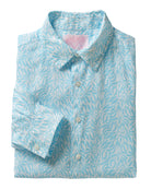 Men's linen shirt in light blue Sealeaf print from Pink House