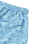 Men's eco swim shorts back pocket detail in turquoise blue Pangolin print from Pink House