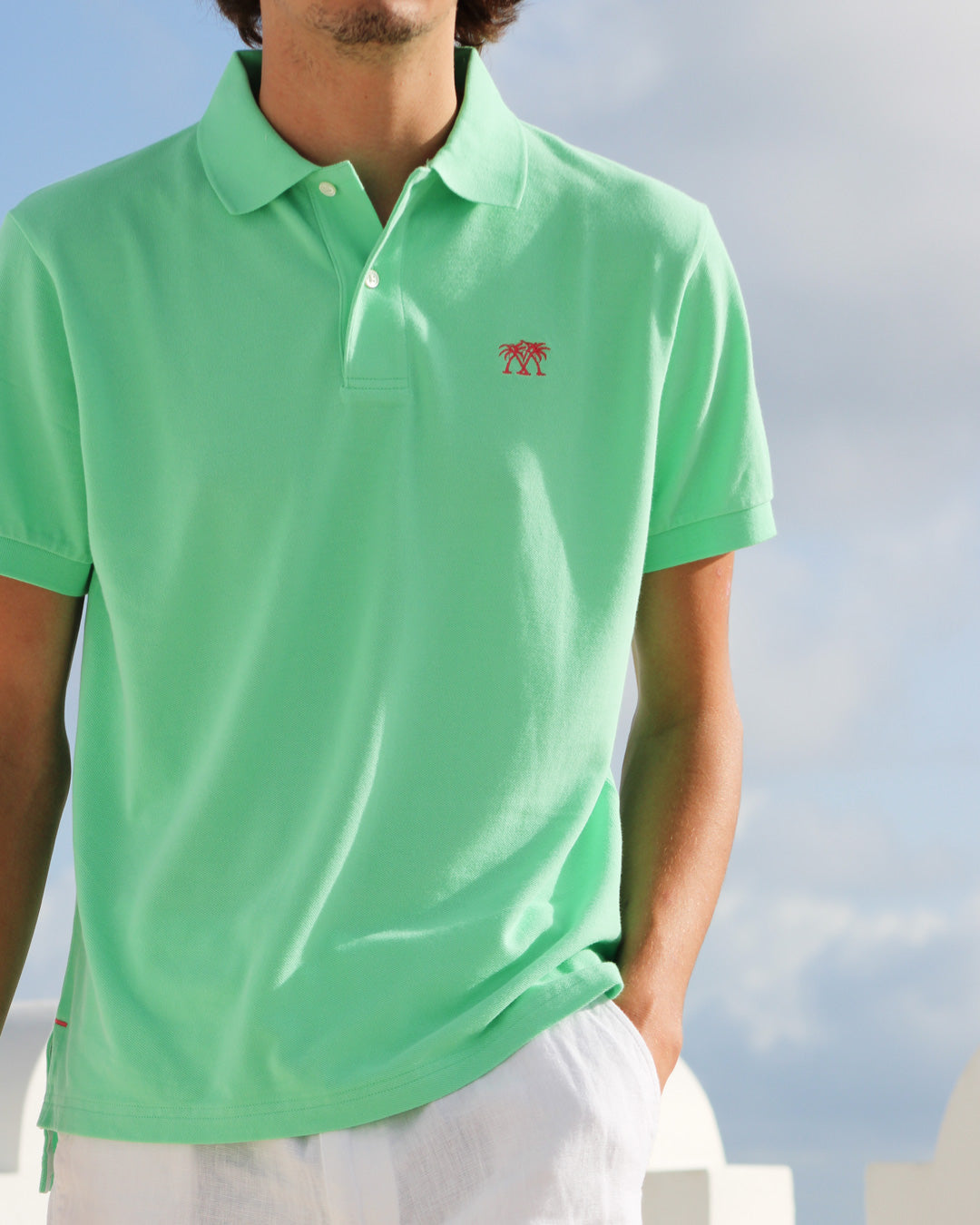 Mens pure cotton green polo shirt island life