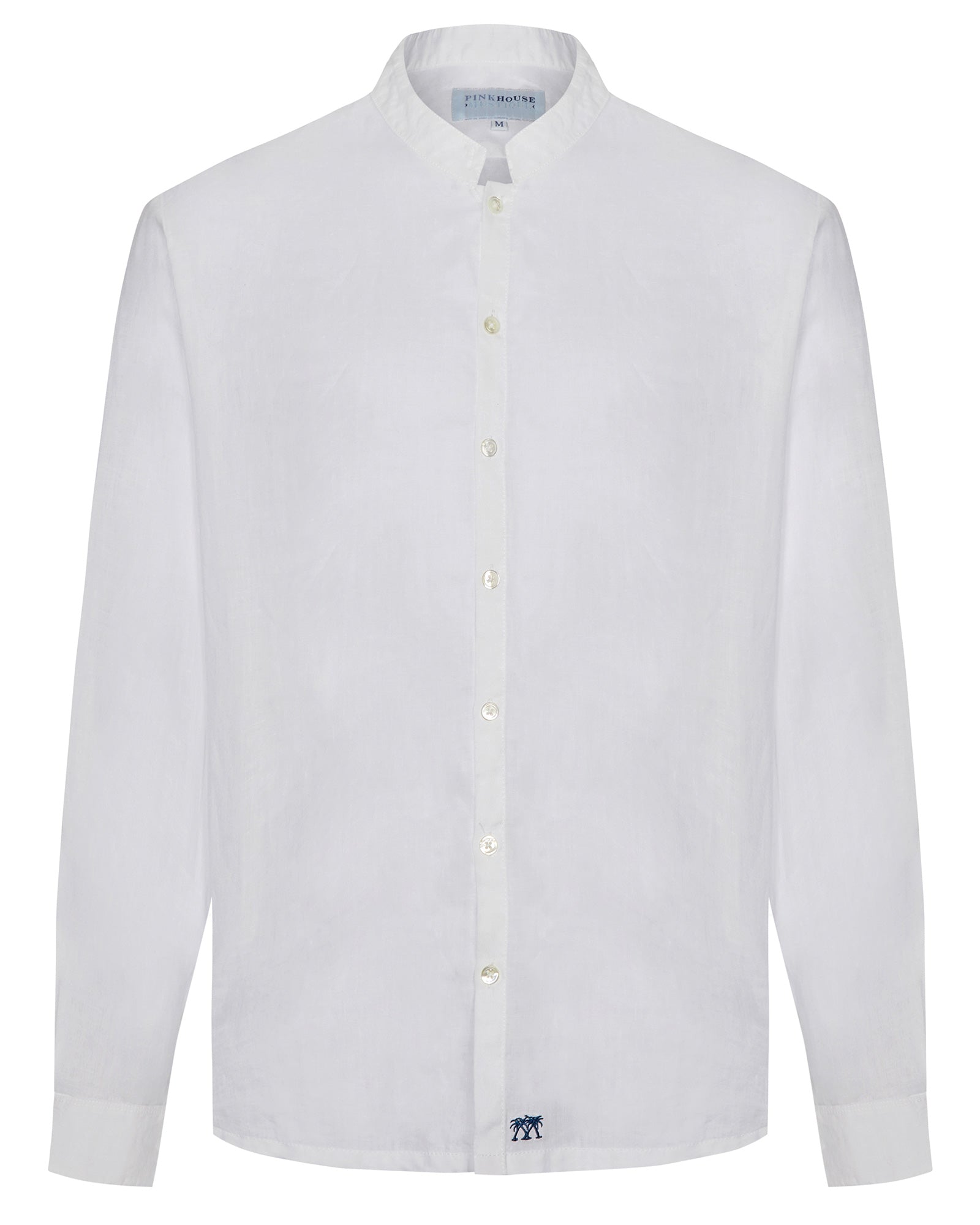 Long Sleeved Mens Grandad Linen Shirt : CLASSIC WHITE by designer Lotty B Mustique for Pink House