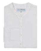 Folded Mens Collarless Linen Shirt : CLASSIC WHITE by designer Lotty B Mustique for Pink House