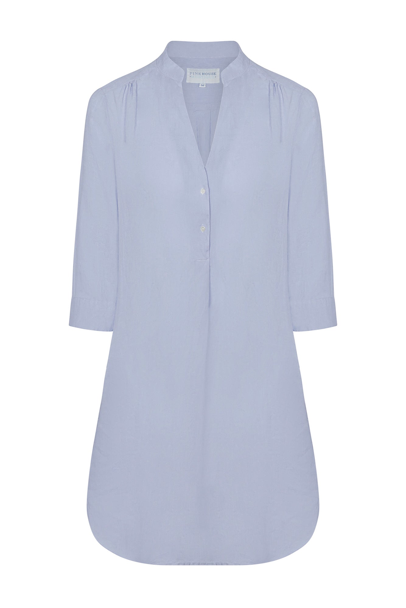 Women's Decima dress in azul blue pure linen by Lotty B Mustique resortwear