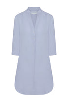 Women's Decima dress in azul blue pure linen by Lotty B Mustique resortwear