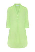 Women's Decima dress in pistachio green pure linen by Lotty B Mustique resortwear