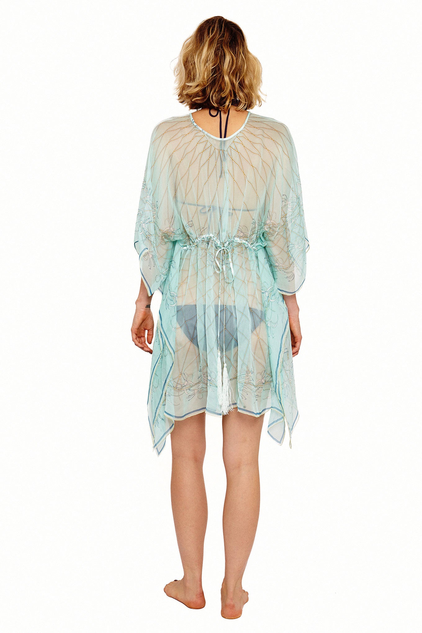 Lotty B Short Kaftan in Silk Chiffon (Spiderlily Pale Blue) Back