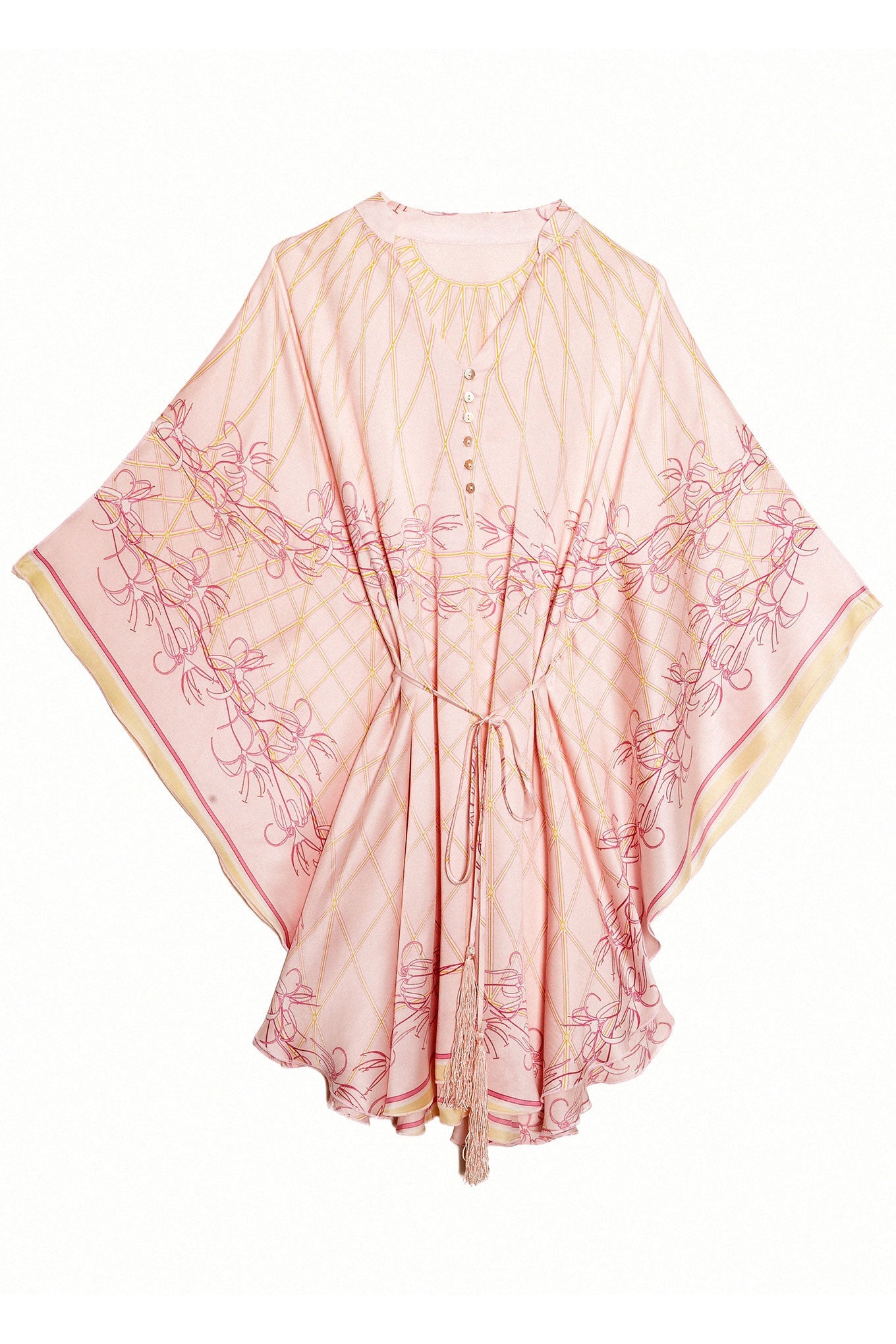 Lotty B Short Kaftan in Silk Crepe-de-Chine (Spiderlily Peach Pink)