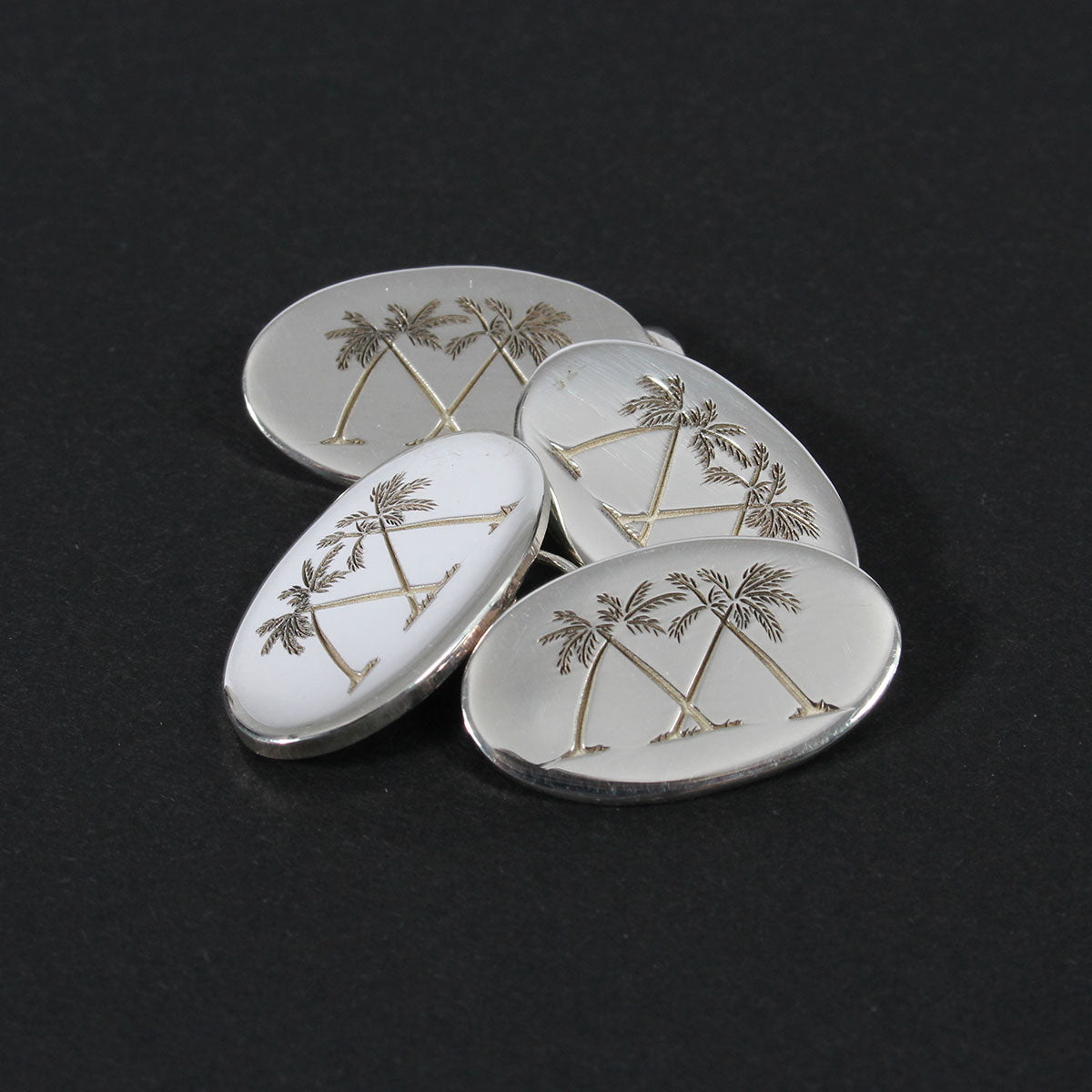 Sterling Silver Oval Mustique Cufflinks engraved with Mustiques crossed palms logo