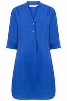 Linen Decima Dress in dazzling blue, designer Lotty B Mustique vacation fashion