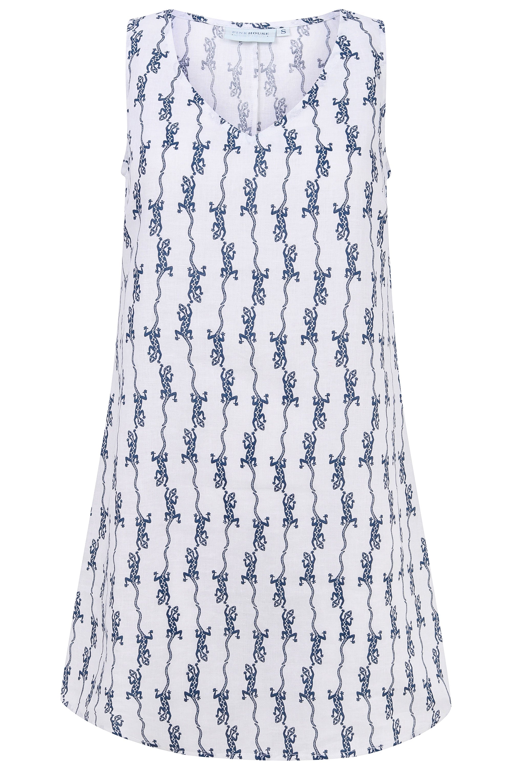 Womens Linen Slip Dress: GECKO - NAVY Pink house Mustique designer Lotty B