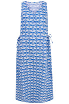 Womens Linen Maxi Sun Dress, Guava blue print by Lotty B Mustique