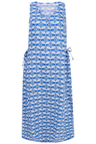 Womens Linen Maxi Sun Dress, Guava blue print by Lotty B Mustique