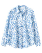 Women's linen shirt cover up in blue Parrot print by designer Lotty B