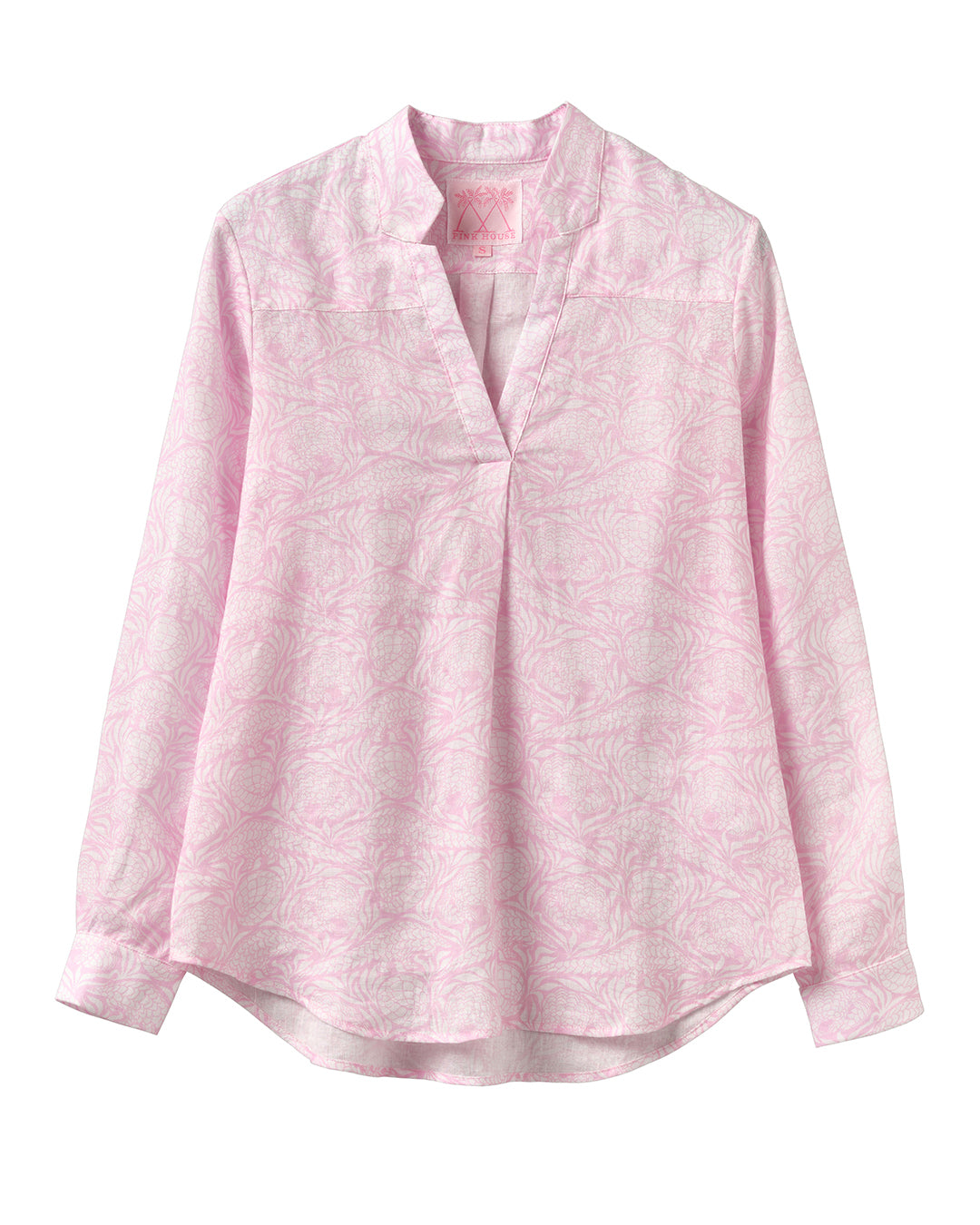 Women's linen Kim shirt in pink Pangolin print from Pink House