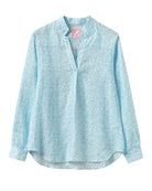 Women's linen Kim shirt in light blue Sealeaf print from Pink House