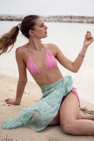 Island holiday style chiffon silk Protea print sarong by designer Lotty B Mustique