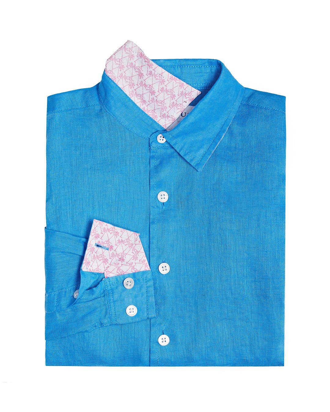 Children's plain turquoise blue linen shirt by designer Lotty B Mustique