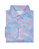 Kids holiday shirt in protea pink & blue print