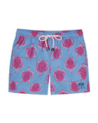 Kids blue and pink Turtle swim shorts in repreve recycled polyester mix by Lotty B for Pink House