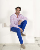 Men's holiday style shirt in signature pink Pink House Toile de Jouy print by Pink House