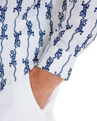 Mens Linen Shirt: GECKO - NAVY sleeve detail designer Lotty B for Pink House Mustique